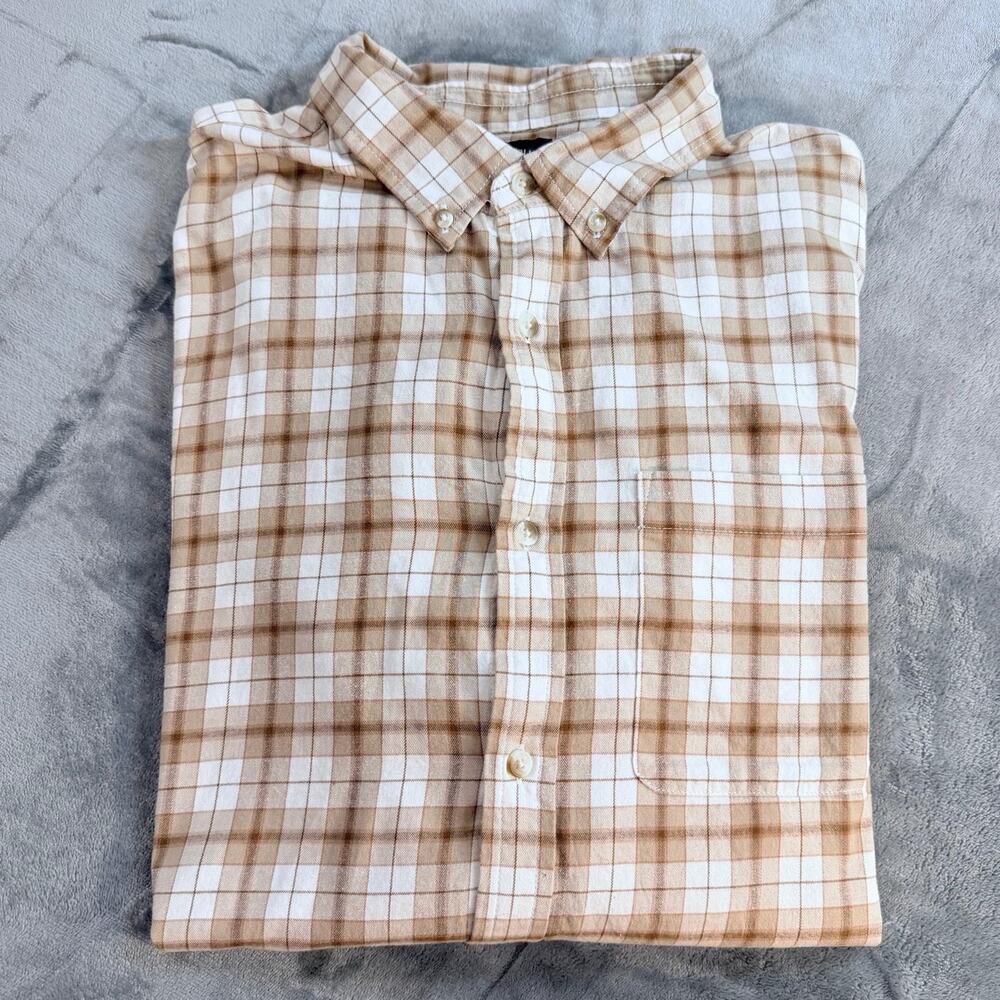 Banana Republic Untucked Fit Flannel Button Up Shirt Mens Sz XL Tall Brown Plaid